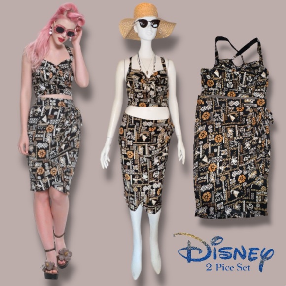Disney Her Universe Moana Skirt Set Retro Hawaiian Crop Top & Wrap Skirt Size L - Picture 9 of 16